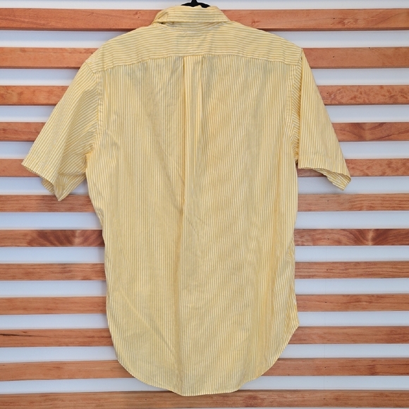 Ralph Lauren Men's Shirt Medium Classic Fit Yellow White Stripe Button Down - Picture 4 of 5